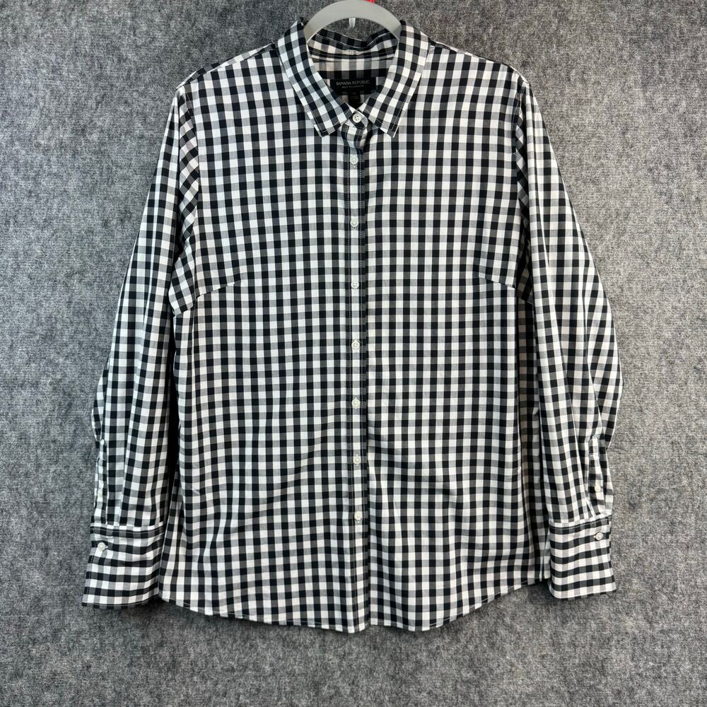 Banana Republic Riley Tailored Fit Men's Button-Down Shirt Black White Size 14